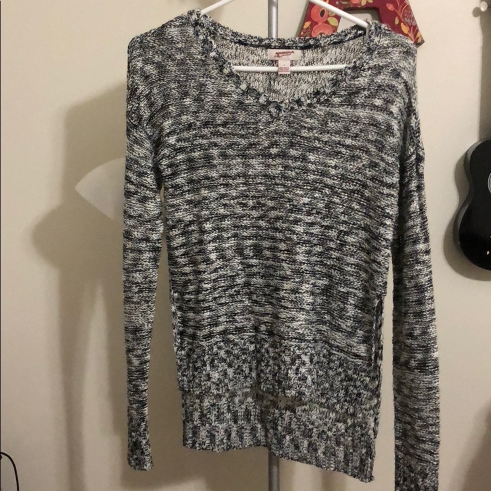 Black and white V neck sweater